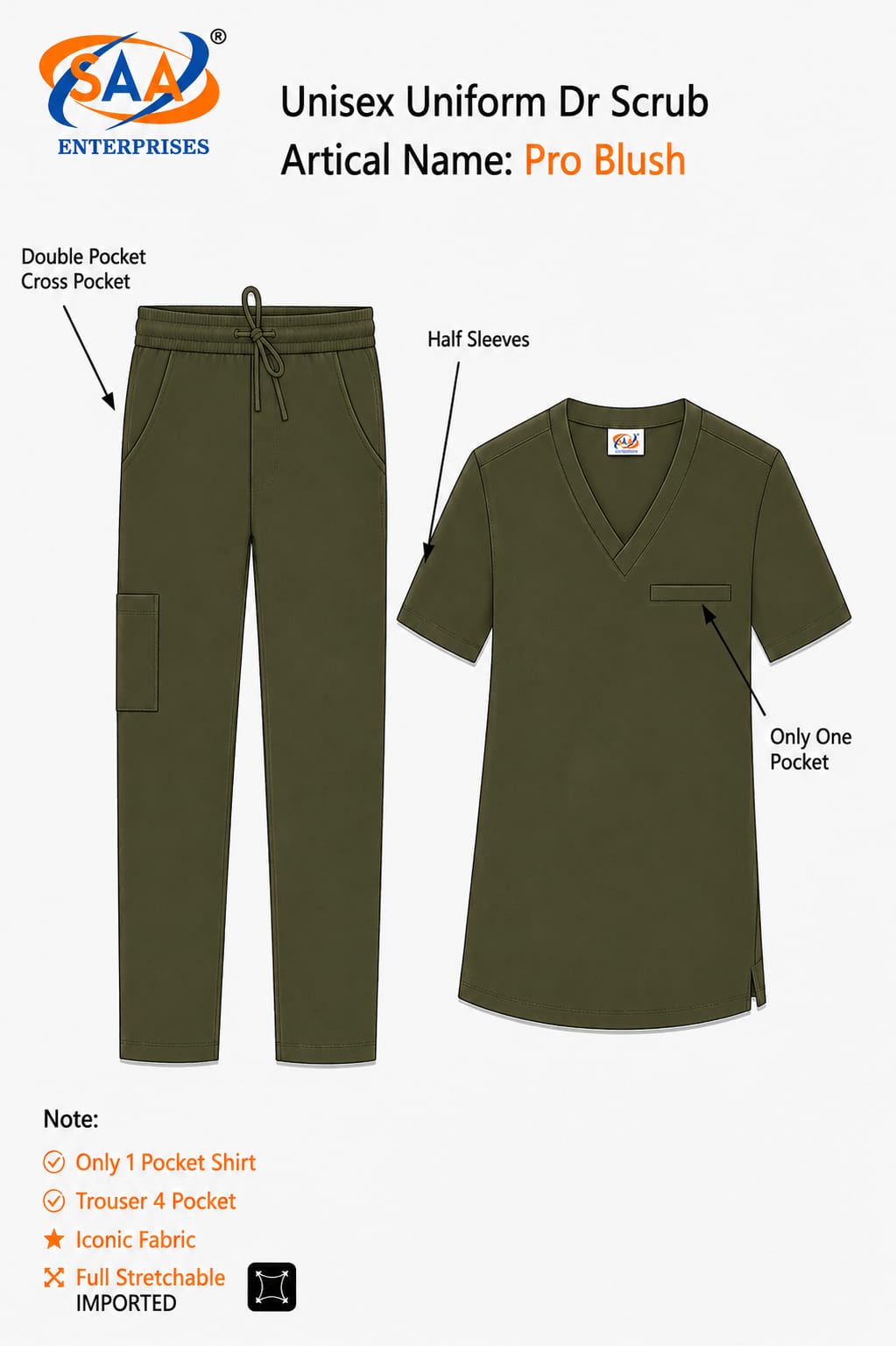 Pro Blush Male & Female Olive Green DR.Scrub Suit - Image 10
