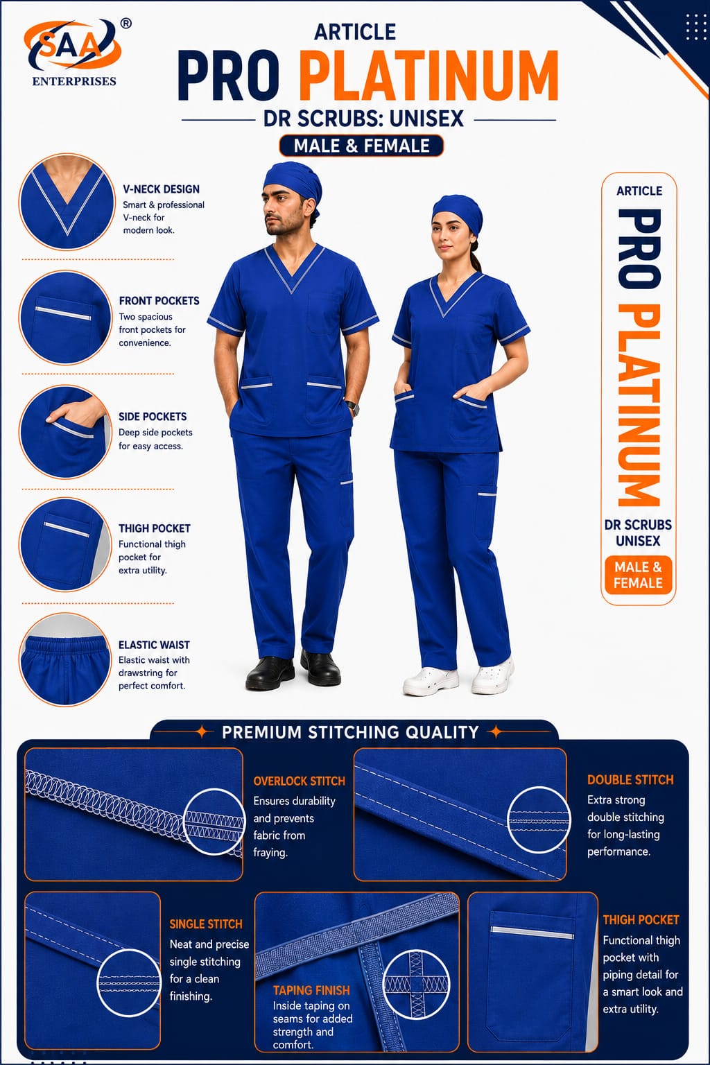 Pro Platinum Male & Female Royal Blue<br> DR.Scrub Suit - Image 8