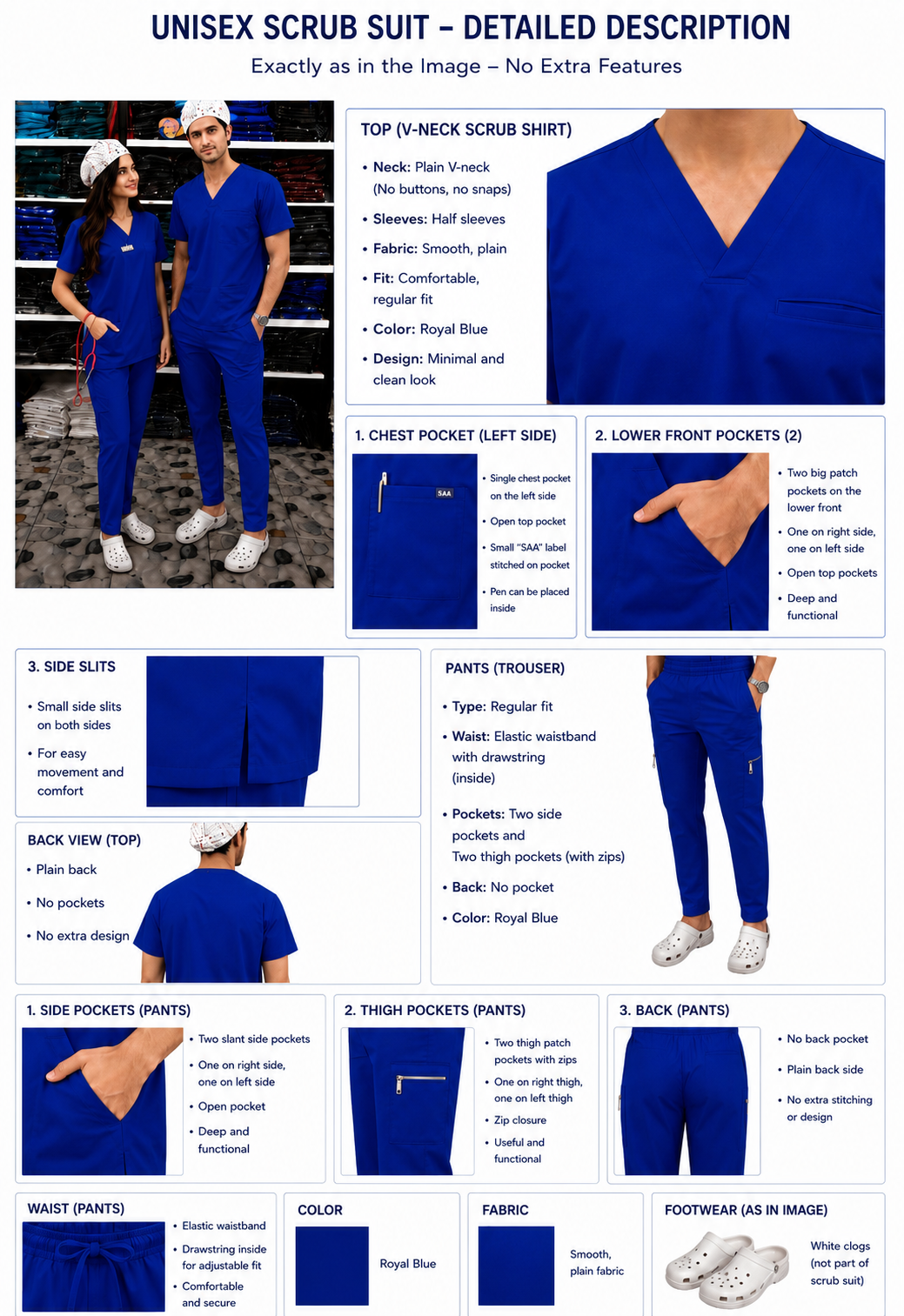 Pro Flexi 2 Royal Blue Unisex DR.Scrub Suit - Image 10