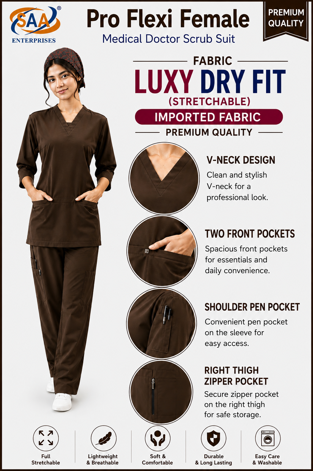 Pro Flexi Female Brown DR.Scrub Suit - Image 9