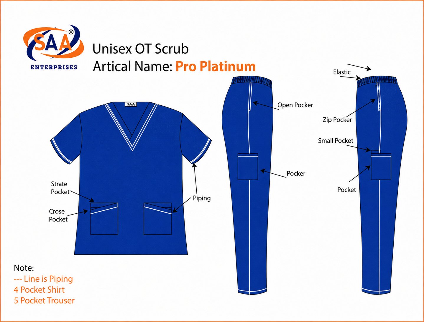 Pro Platinum Male & Female Royal Blue<br> DR.Scrub Suit - Image 9